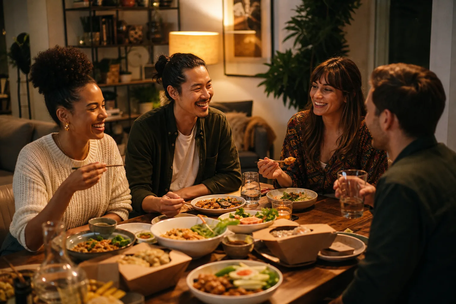 Happy customers with food